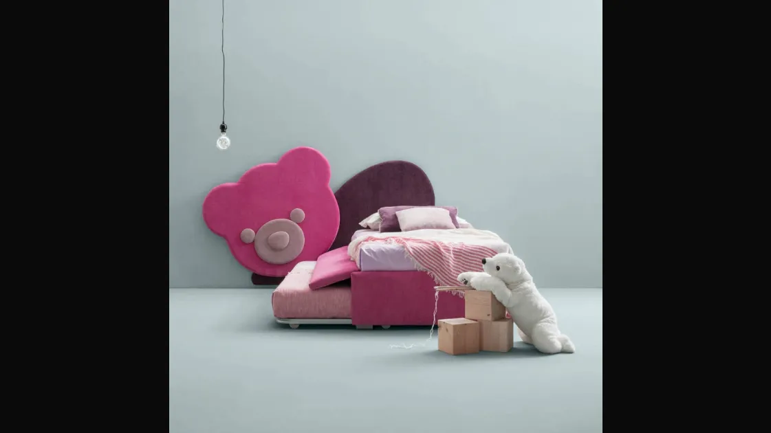 Single bed for children, in fabric with pull-out bed Ted by Bside.