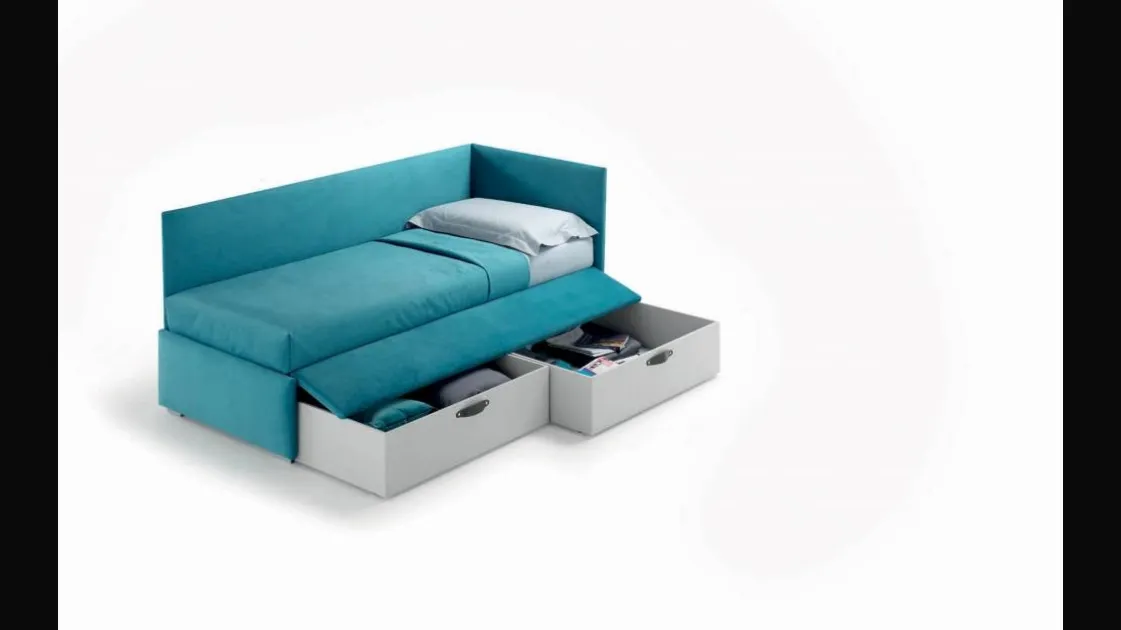 Single bed in padded fabric with extractable containers Twice Angolo Alto by Bside