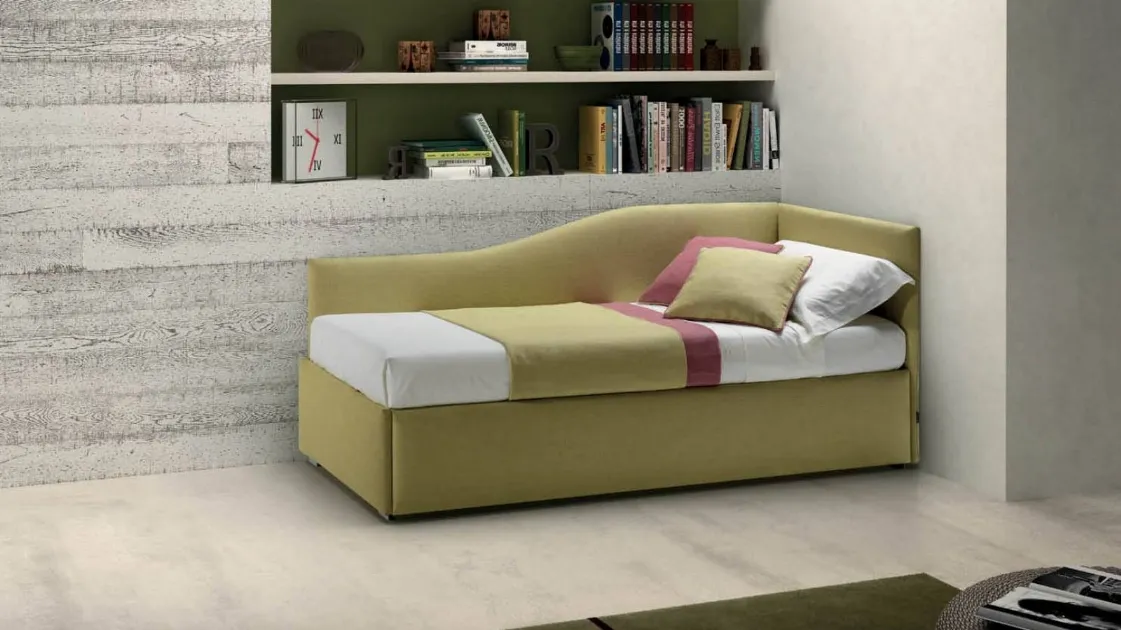 Fabric bed with Twice Shaped Corner Headboard by Bside.