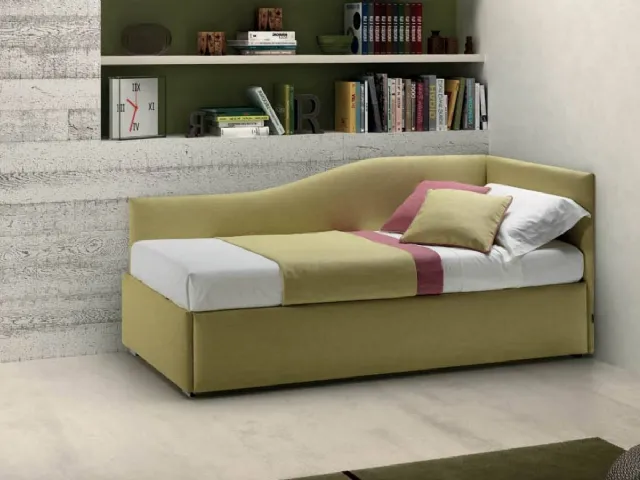 Fabric bed with Twice Shaped Corner Headboard by Bside.