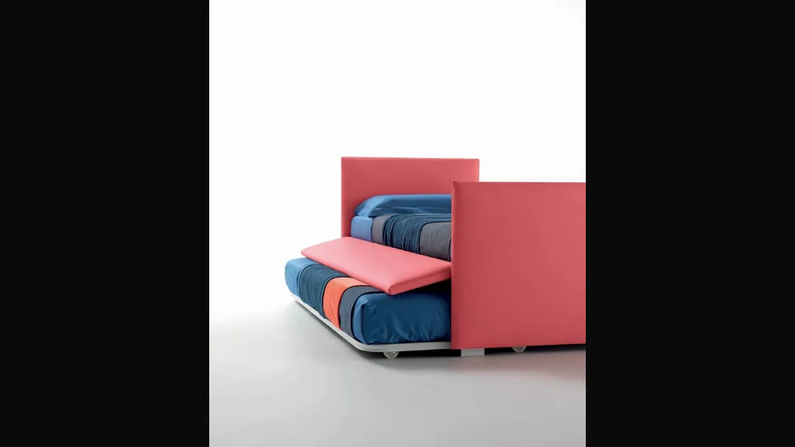 Single fabric bed with headboard and footboard with second pull-out bed Twice Dormeuse by Bside.