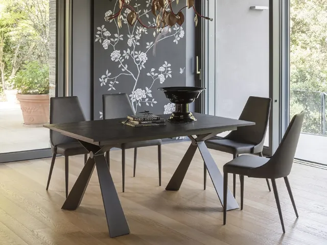 Extendable Delta table with black Oak laminate top and Altacom metal structure.