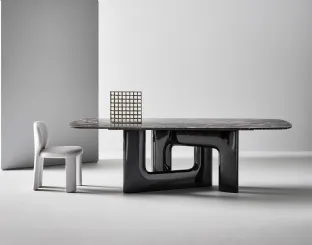 Liaison design table with marble top and polyurethane base by Bonaldo