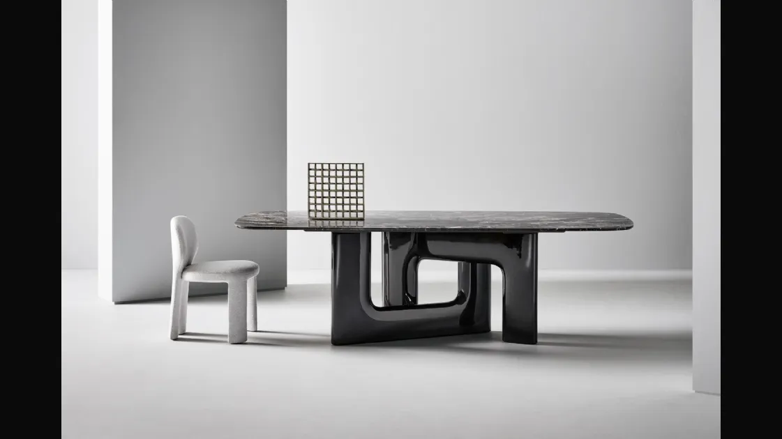 Liaison design table with marble top and polyurethane base by Bonaldo
