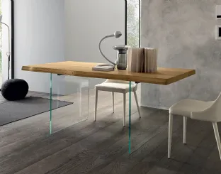Rectangular Meridiano table by Altacon with wooden top and glass legs.