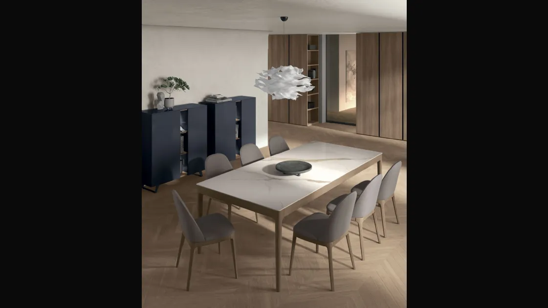 Savoy table in stoneware and wood by Tomasella.