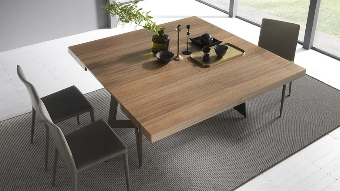 Extendable table with wooden top and metal base Sipario by Altacom