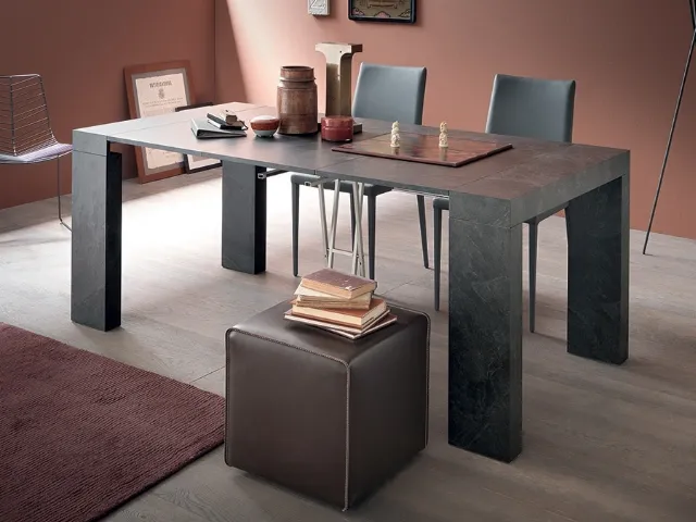 Extendable Square console table in melamine coated with telescopic aluminum mechanism by Altacom.