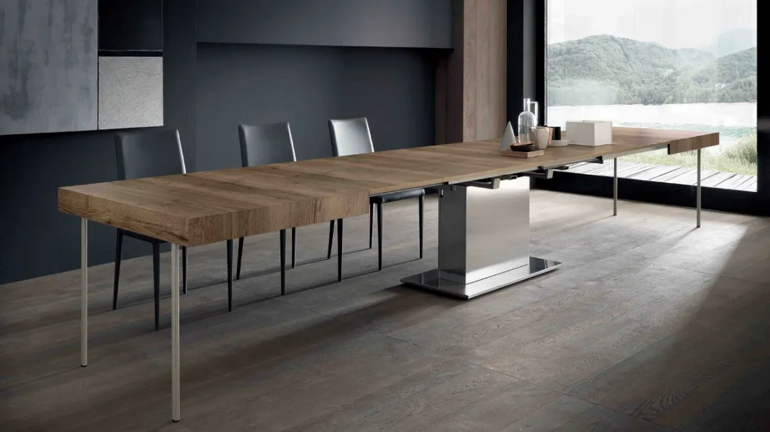 Extendable table Tower Maxi in laminated Oak by Altacom.