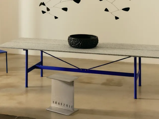 Zinc table with Luserna stone marble by Desalto.