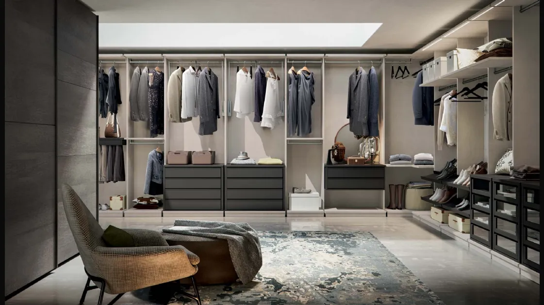 Wall Domino 36 Wardrobe in Anthracite matt lacquer and Setatex melamine by Veneran.