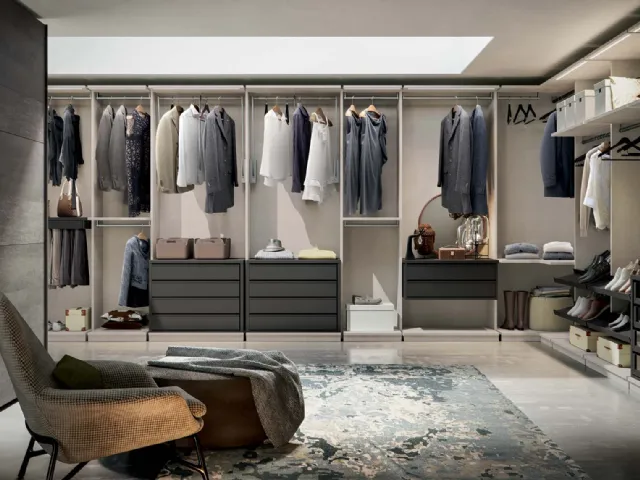 Wall Domino 36 Wardrobe in Anthracite matt lacquer and Setatex melamine by Veneran.