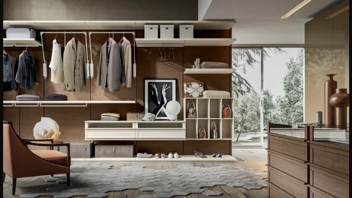 Wall Walk-in Closet in matte lacquered Oak Sahara and tobacco Oak by Veneran.