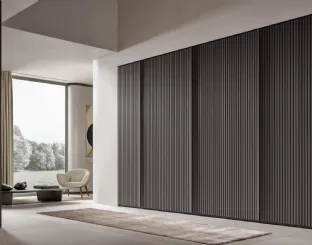 Wardrobe with swing doors Canneté lacquered Asphalt by Veneran