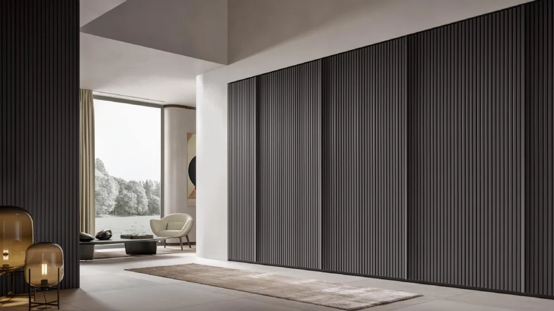 Wardrobe with swing doors Canneté lacquered Asphalt by Veneran