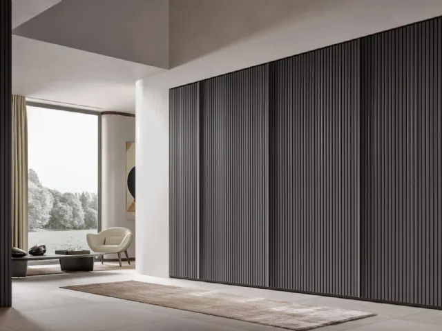 Wardrobe with swing doors Canneté lacquered Asphalt by Veneran