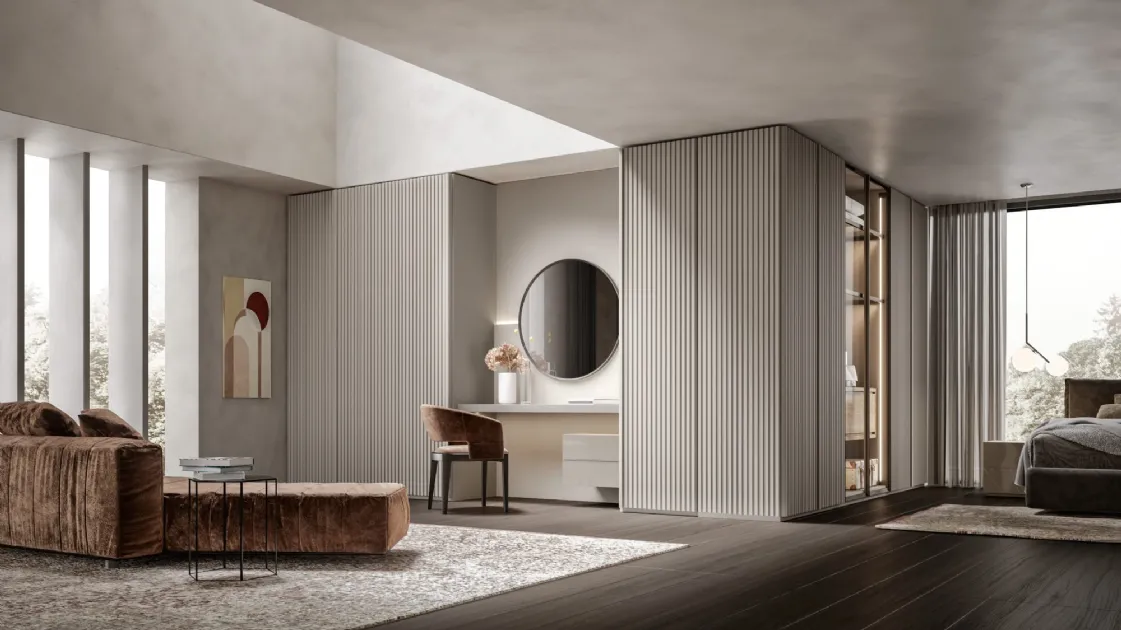 Wardrobe with swing door Canneté lacquered in Corda by Veneran