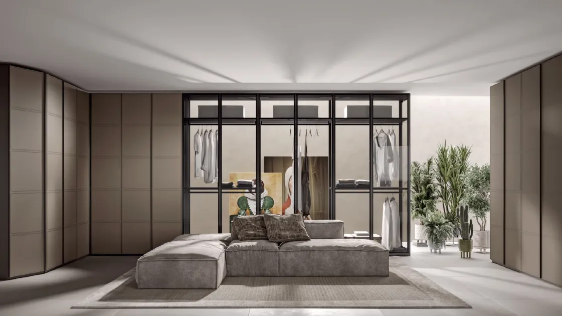 Wardrobe with swinging doors Green in Tortora Leather by Veneran