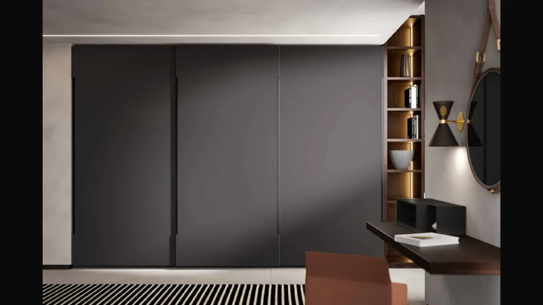 Wardrobe with smooth sliding doors in Asphalt lacquered finish by Veneran.