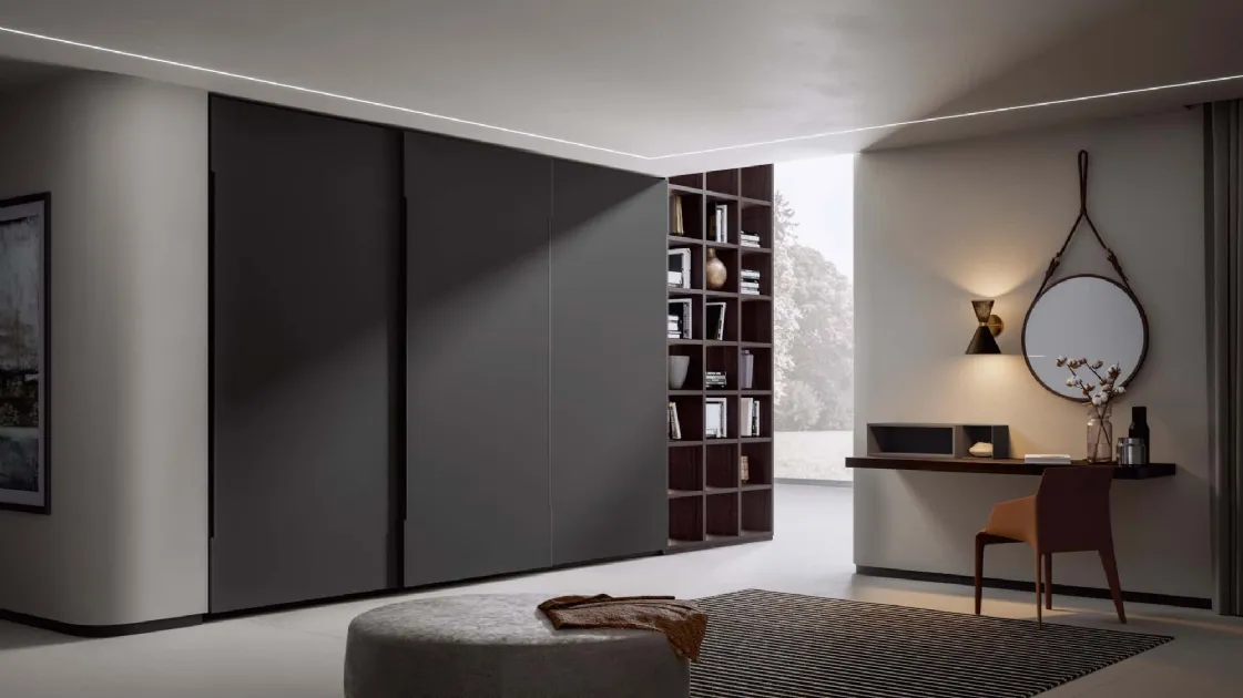 Wardrobe with sliding doors Smooth in Asphalt lacquered by Veneran.