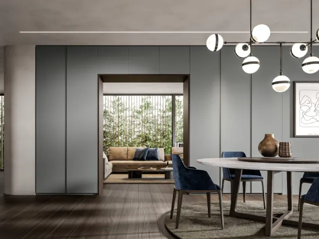 Smooth lacquered Fumo di Veneran bridge wardrobe