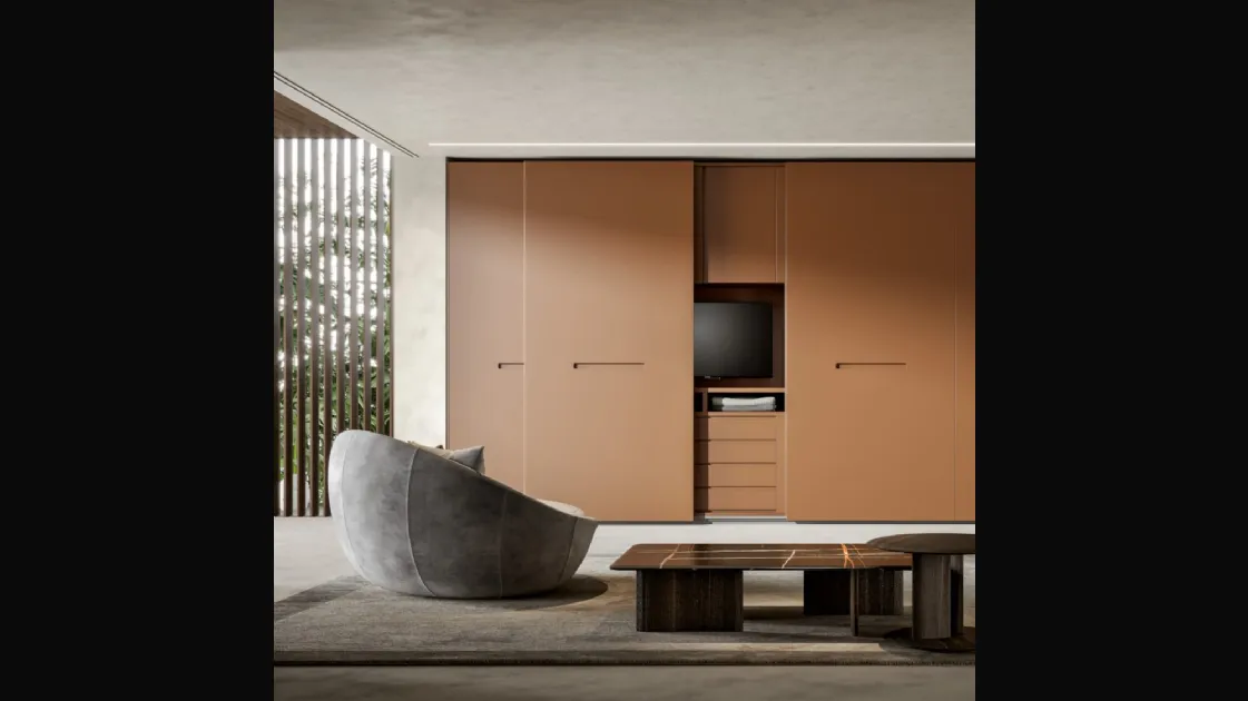 Wardrobe with smooth Planar Plain Burnt Earth doors by Veneran.