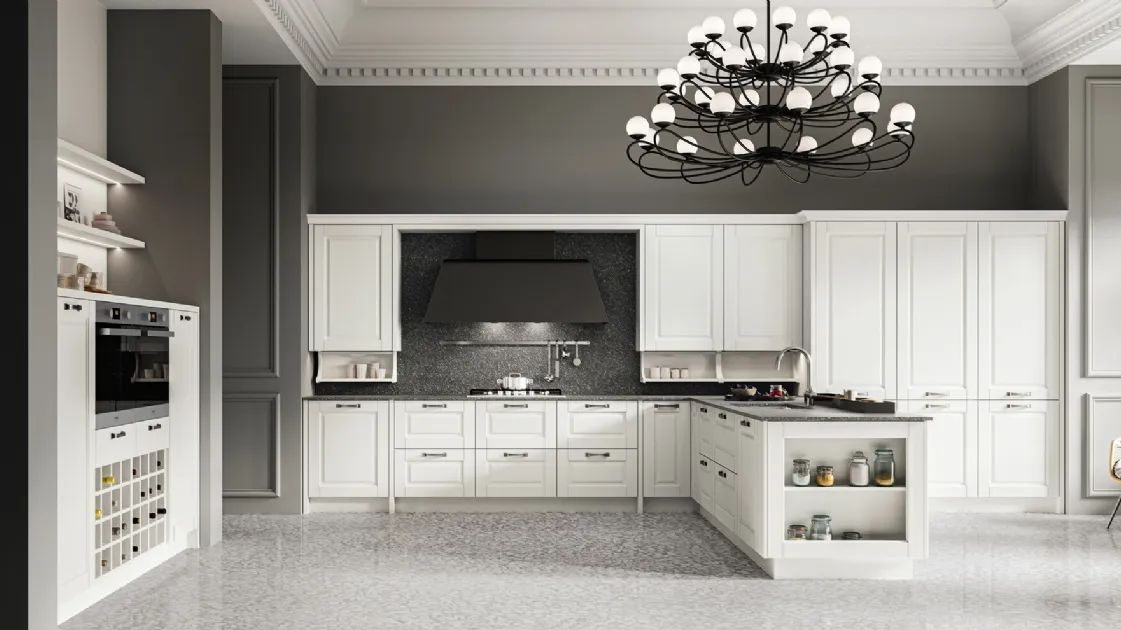 Classic kitchen in open-pore lacquered finish with Asolo island by Arredo3