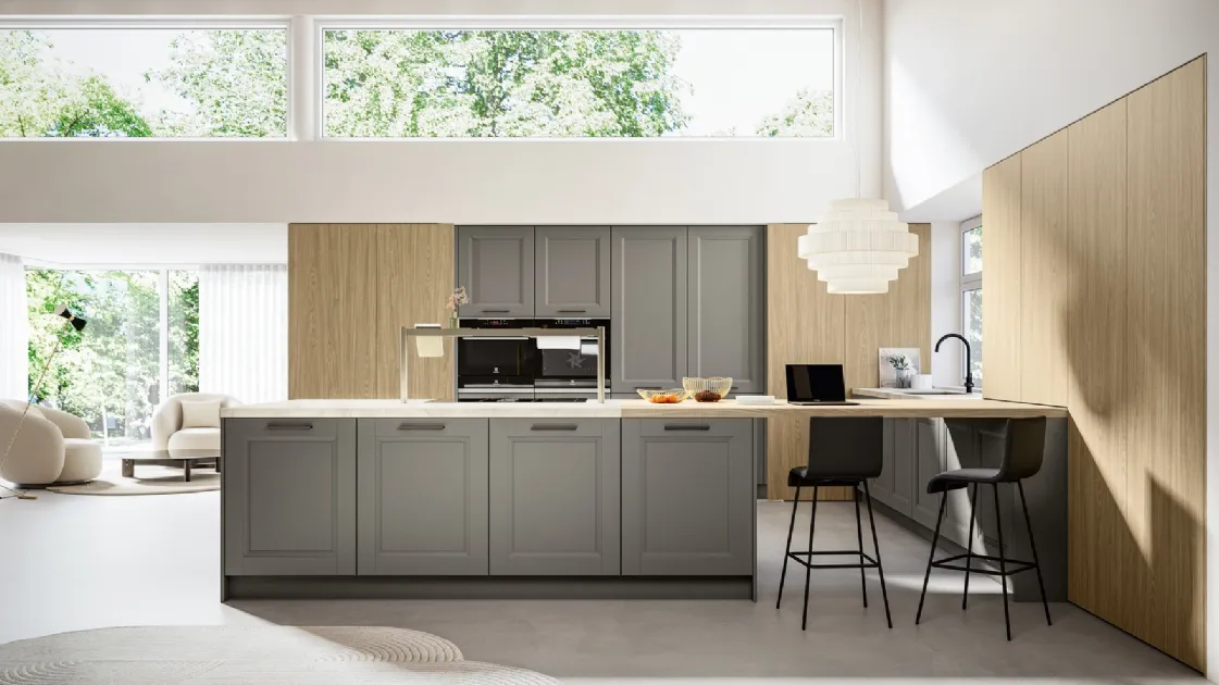 Classic kitchen with peninsula Gioiosa 01 in lacquered and laminate by Arredo3.