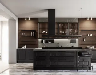 Classic kitchen with Gioiosa 02 island in black lacquer and walnut by Arredo3.