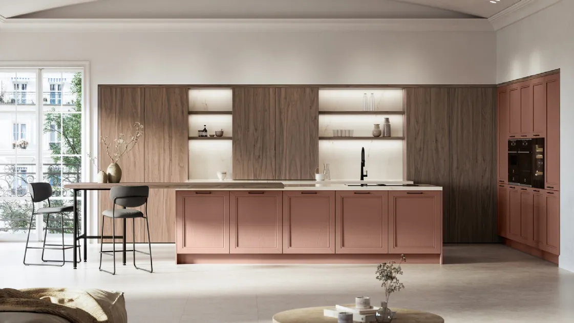 Classic kitchen with Opera 01 island in lacquered and laminated finish by Arredo3.