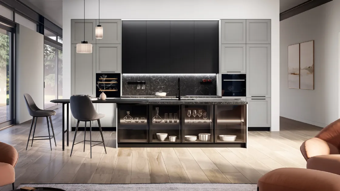 Classic kitchen with Opera 02 island in lacquer and wood by Arredo3.