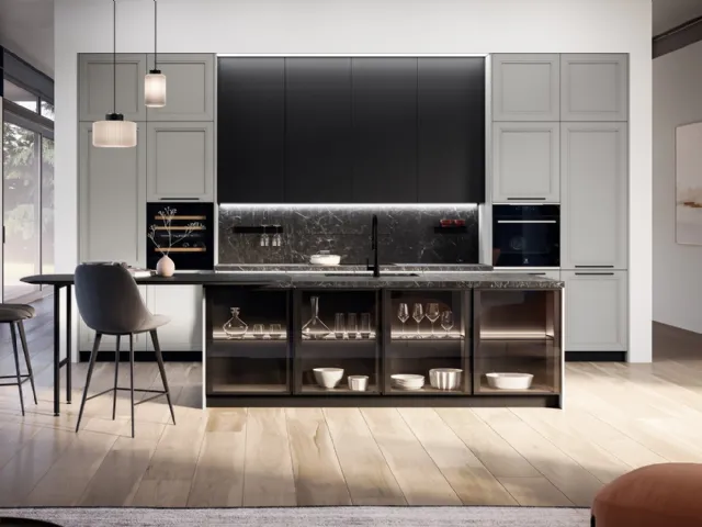 Classic kitchen with Opera 02 island in lacquer and wood by Arredo3.
