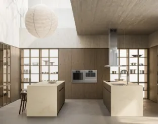 Design Kitchen with Double Island Impronta 04 Forged in Oak and Marble by Doimo Cucine