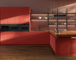 Design Kitchen with Peninsula Impronta 06 Incontro in lacquered finish and marble by Doimo Cucine