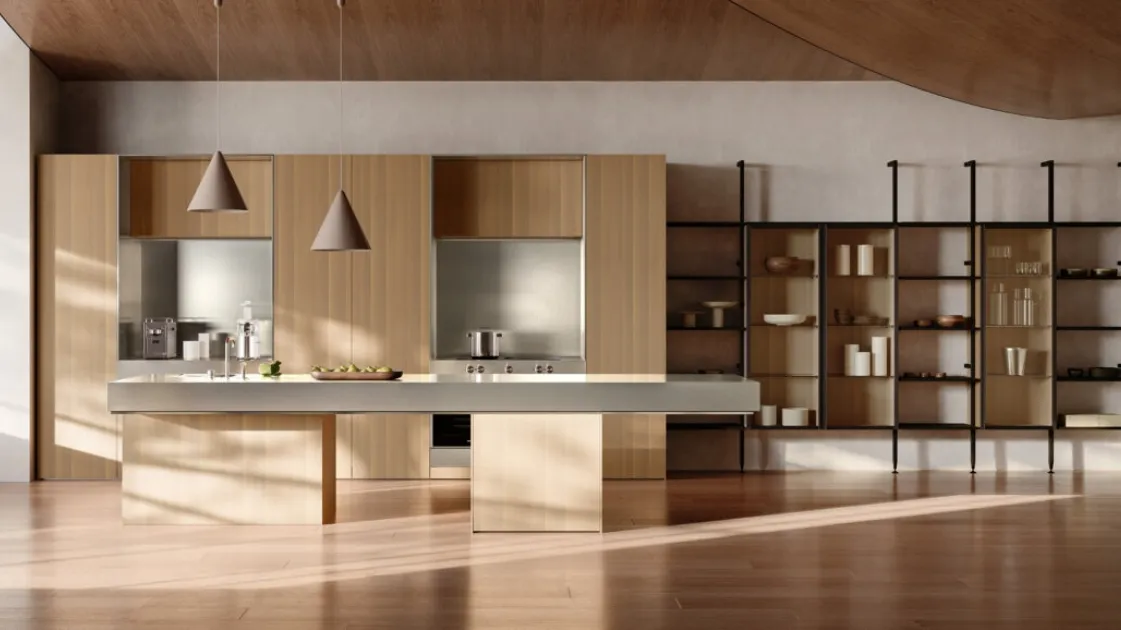 Design Kitchen with Impronta 07 Island by Coro in Wood and Steel from Doimo Cucine