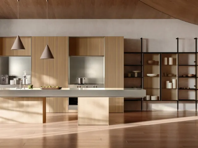 Design Kitchen with Impronta 07 Island by Coro in Wood and Steel from Doimo Cucine