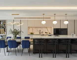 Modern Kitchen with All-Around Island D23 Mokaccino and Walnut by Doimo Cucine