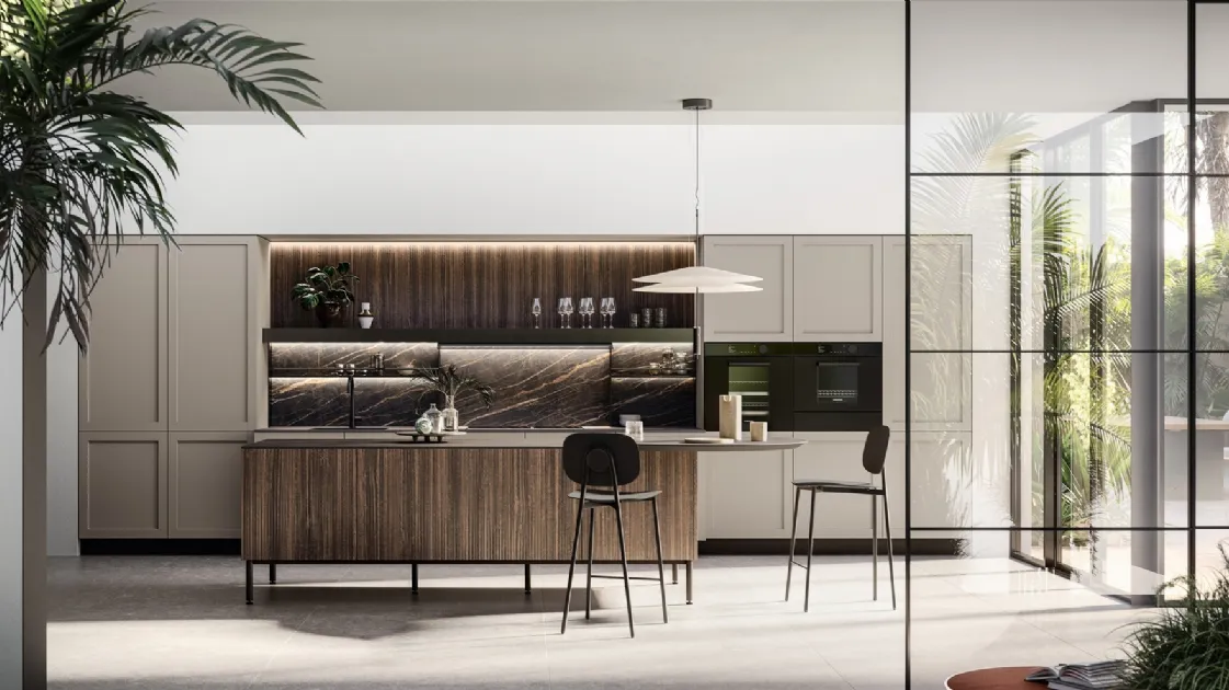 Modern Kitchen with Alma 01 island in PET and laminate by Arredo3
