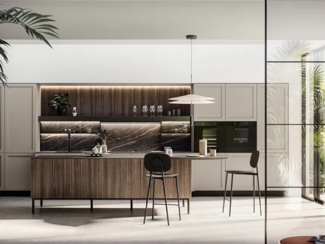 Modern Kitchen with Alma 01 island in PET and laminate by Arredo3