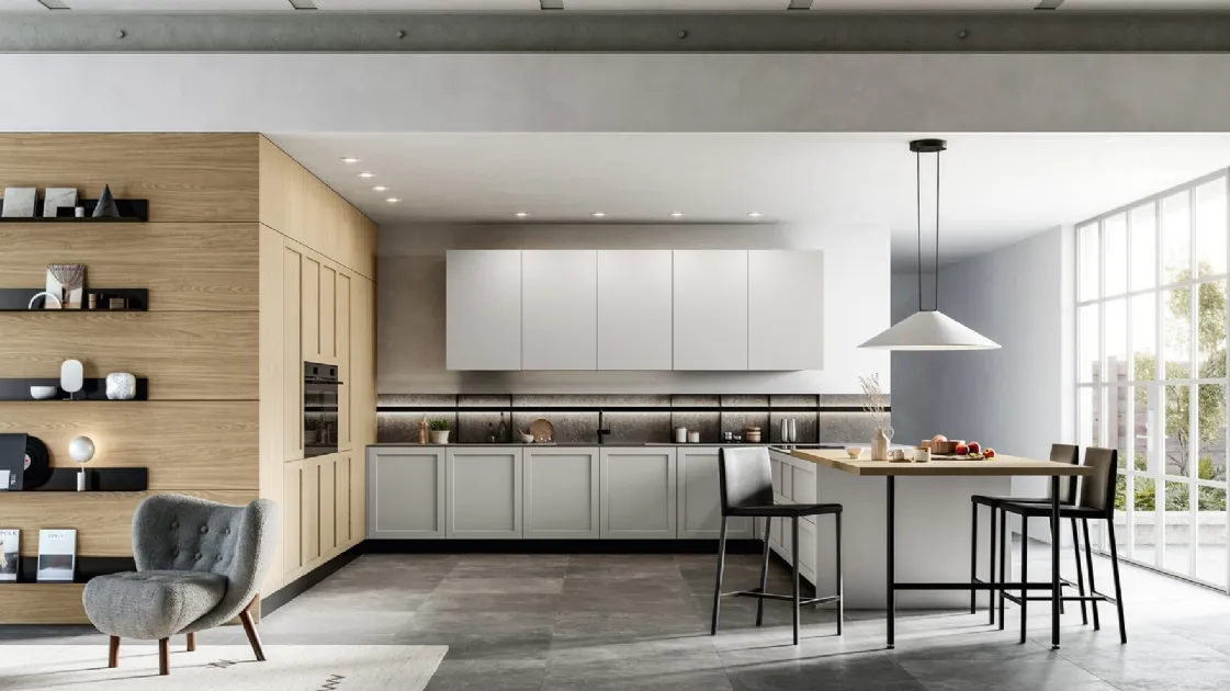 Modern Kitchen with Alma 02 island in PET and laminate by Arredo3