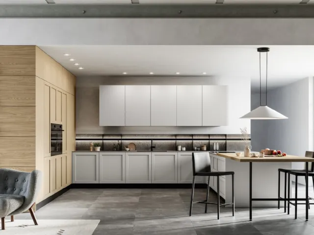 Modern Kitchen with Alma 02 island in PET and laminate by Arredo3