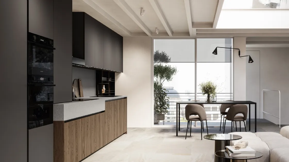 Modern linear kitchen Asia 03 in oak and lacquer by Arredo3.