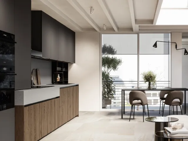 Modern linear kitchen Asia 03 in oak and lacquer by Arredo3.