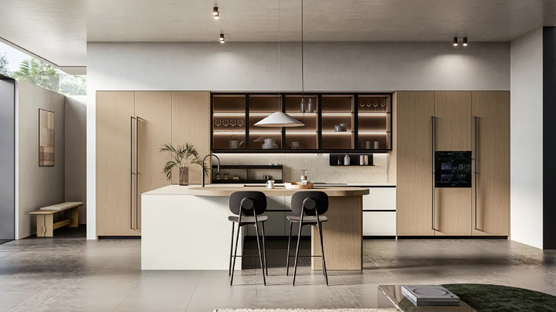Modern kitchen with Asia 05 peninsula in lacquered and Arredo3 wood.