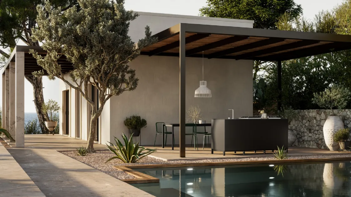 Modern outdoor kitchen in aluminum Aura 02 by Arredo3.
