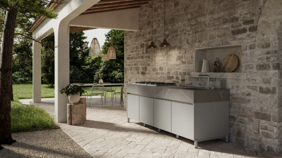 Modern aluminum outdoor kitchen Aura 02 by Arredo3.