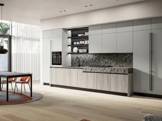 Modern linear kitchen Cloe 03 in laminate and lacquer by Arredo3.