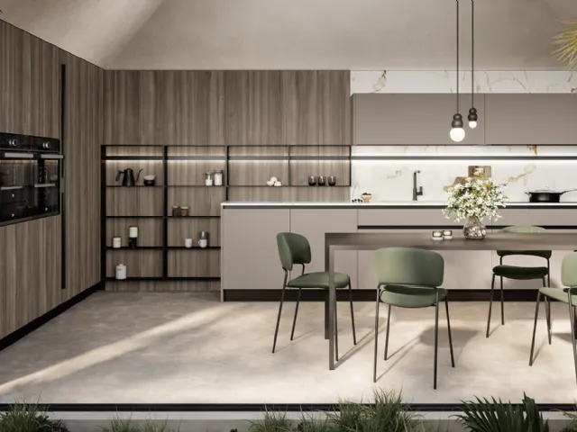 Modern angular kitchen Cloe 06 in lacquer and laminate by Arredo3.
