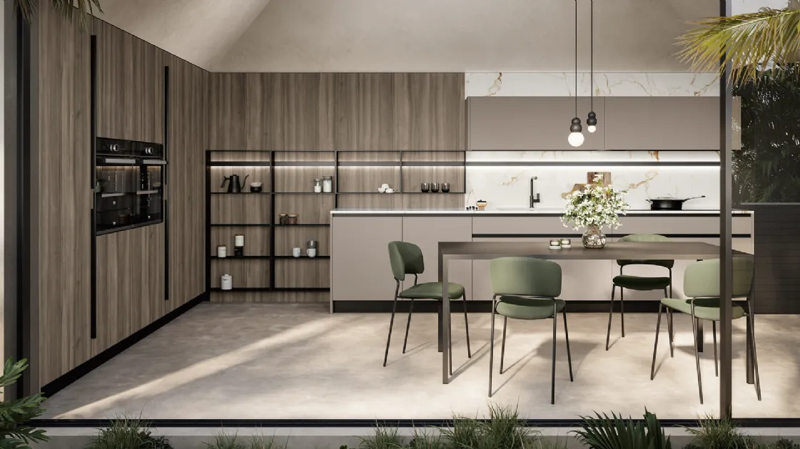 Cloe by Arredo3 Modern Corner Kitchen in Lacquered and Laminate