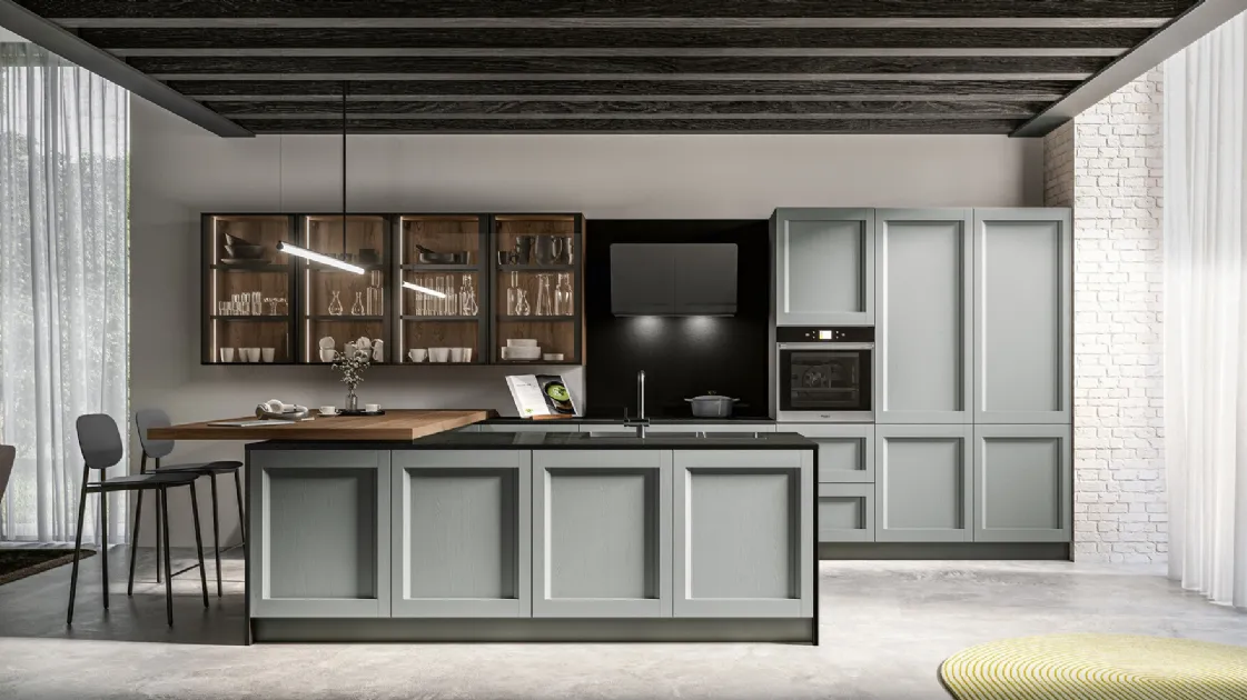 Modern Kitchen with Frida Open-Pore Lacquered Peninsula by Arredo3
